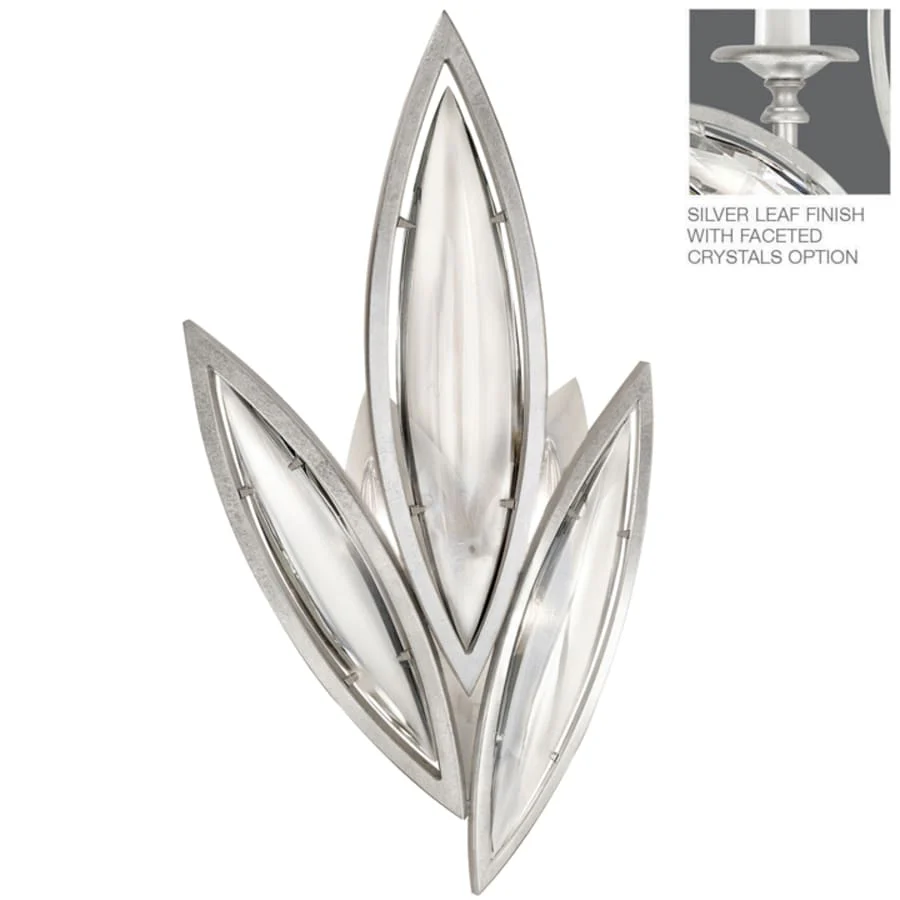 Fine Art Handcrafted Lighting 2 Light ADA Wall Sconce in Platinized Silver Leaf Finish with Hand-Cut Faceted Crystals from the Marquise Collection