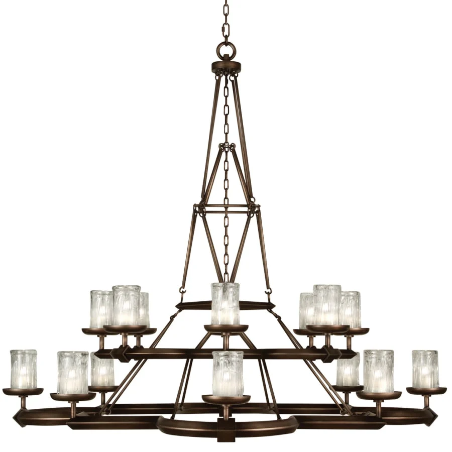 Fine Art Handcrafted Lighting Liaison Sixteen-Light Foyer Pendant with Bold Metal Accents and Hand-Blown Glass Shades - Image 1