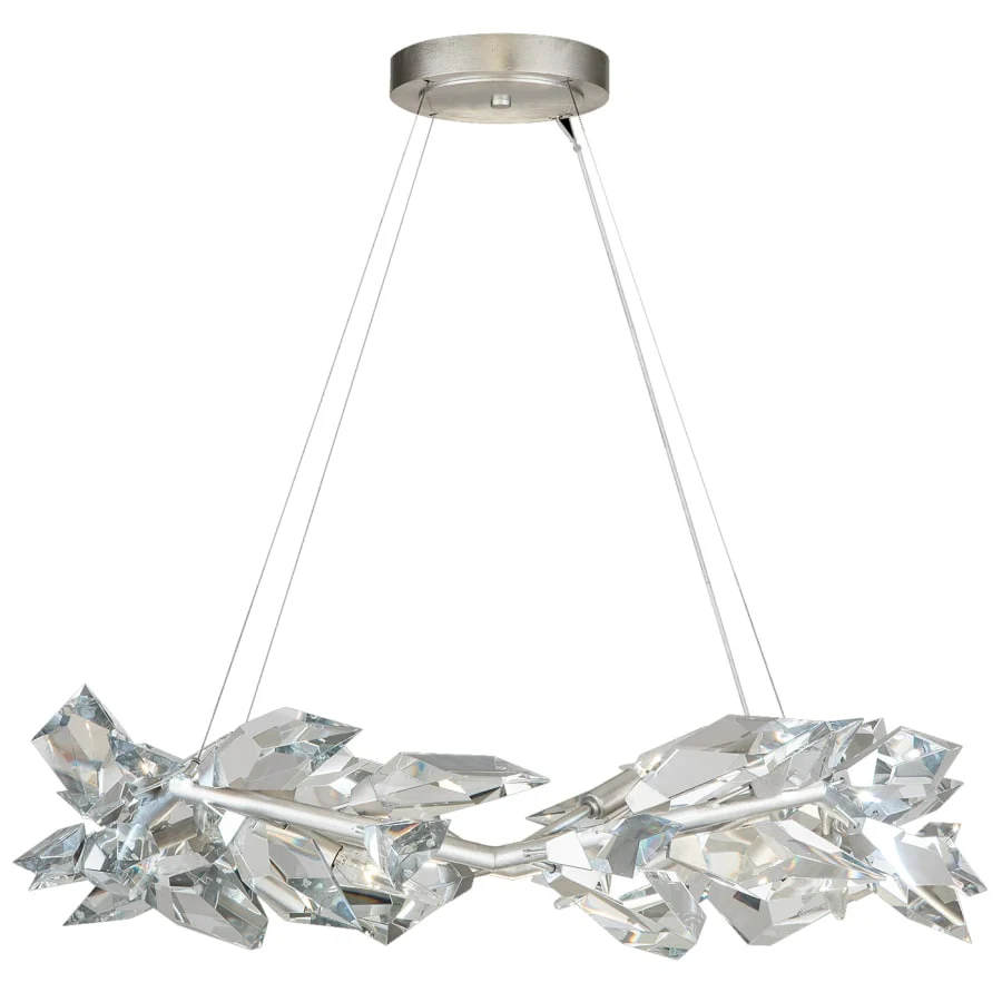 Fine Art Handcrafted Lighting Foret 34" Round Pendant with Hand-cut Faceted Crystal Leaves - Image 1