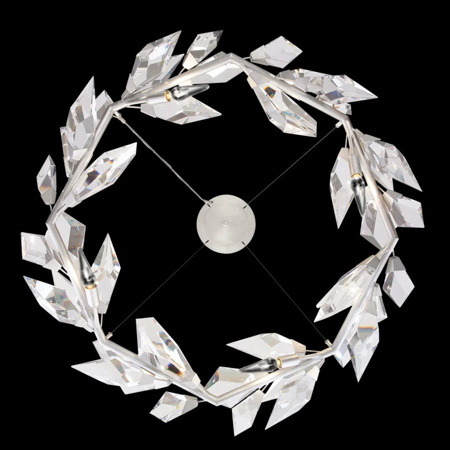 Fine Art Handcrafted Lighting Foret 34" Round Pendant with Hand-cut Faceted Crystal Leaves - Image 3