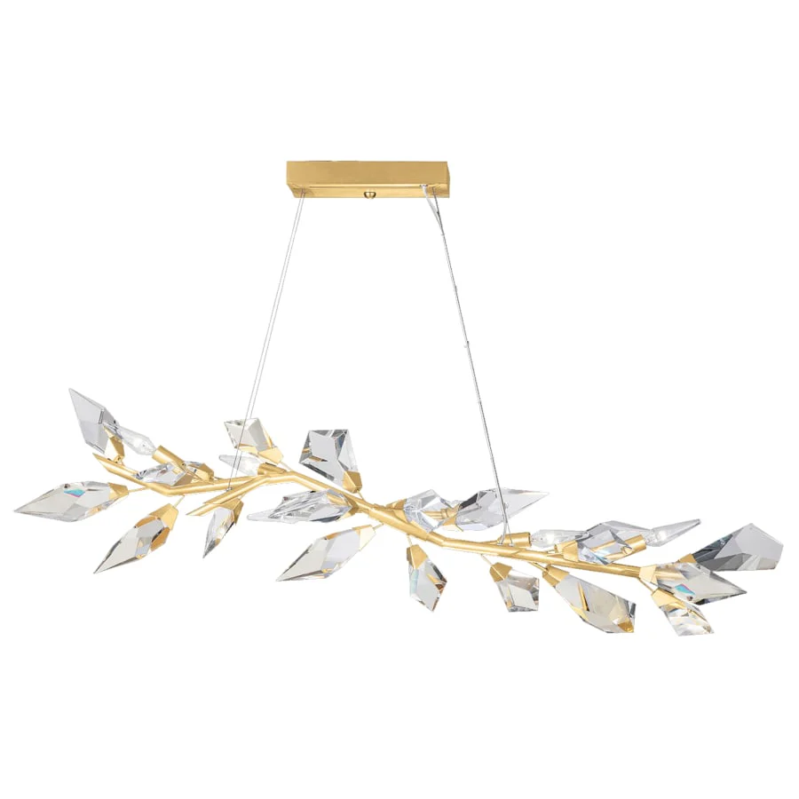 Fine Art Handcrafted Lighting Foret 48" Linear Pendant with Hand-cut Faceted Crystal Leaves - Image 1