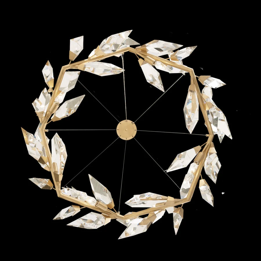 Fine Art Handcrafted Lighting Foret 55" Round Pendant with Hand-cut Faceted Crystal Leaves - Image 2