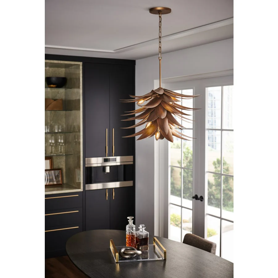 Fredrick Ramond Agave 7 Light 26" Wide Taper Candle Pendant with Hand Sculpted Steel Leaves - Image 2
