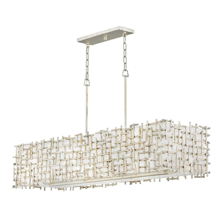 Fredrick Ramond Farrah 8 Light 48" Wide Linear Chandelier with a Linen Shade and Hand-Made Crosshatch Bars - Image 1