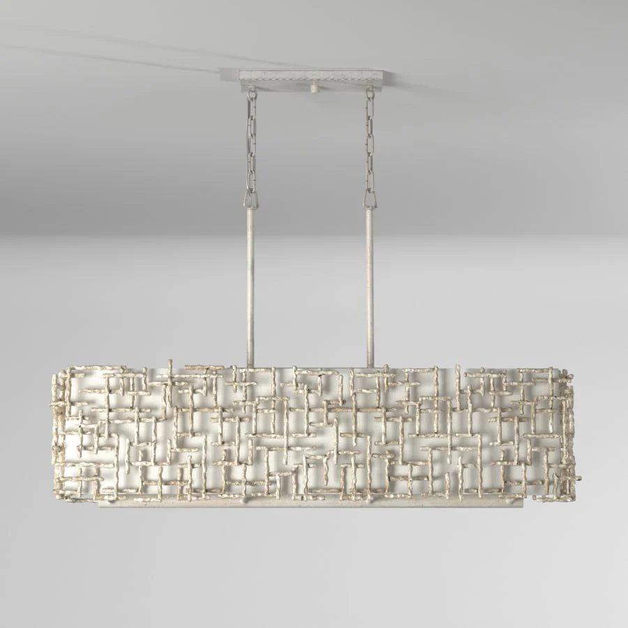 Fredrick Ramond Farrah 8 Light 48" Wide Linear Chandelier with a Linen Shade and Hand-Made Crosshatch Bars - Image 2