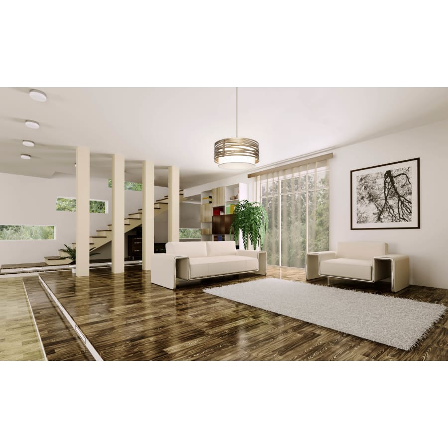 Hammerton Studio Tempest 4 Light 24" Wide Drum Chandelier - Medium (E26) with White Linen Inner and Finished to Match Metal Outer Shade - Image 2