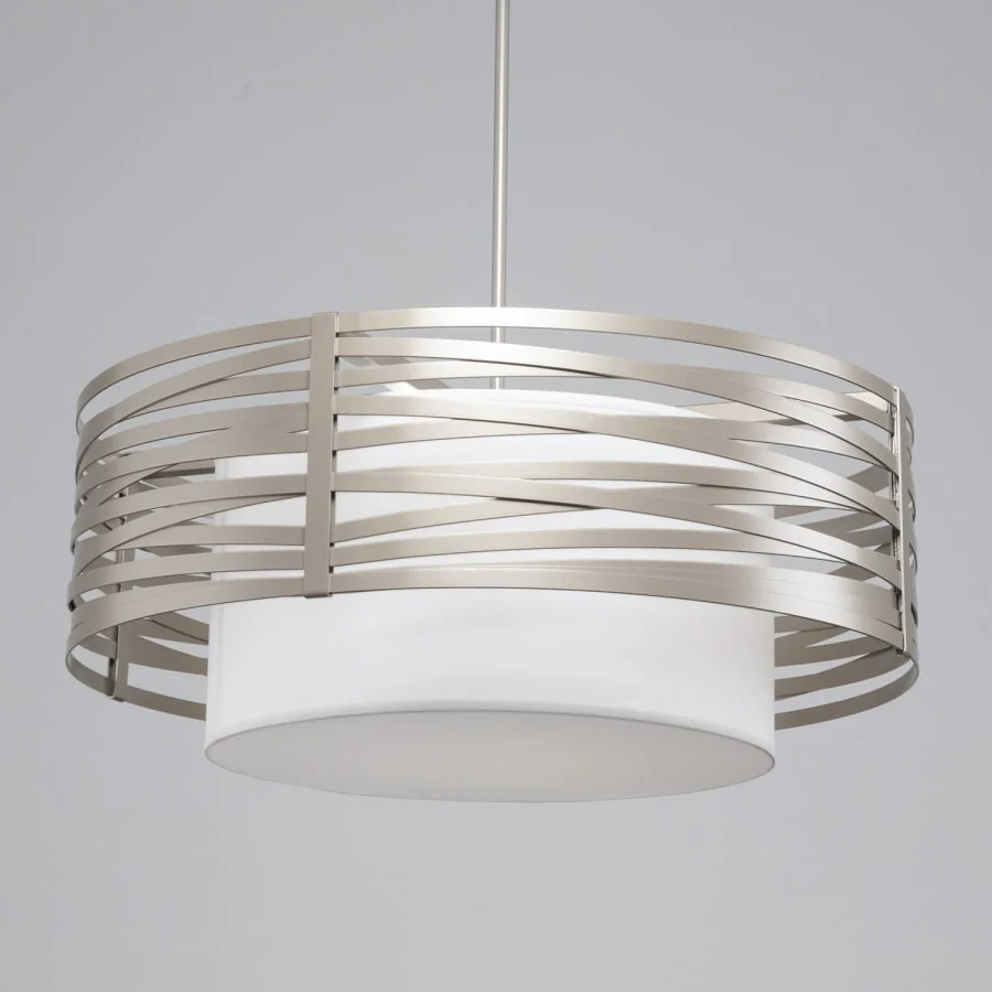 Hammerton Studio Tempest 4 Light 36" Wide Drum Chandelier - Medium (E26) with White Linen Inner and Finished to Match Metal Outer Shade - Image 1