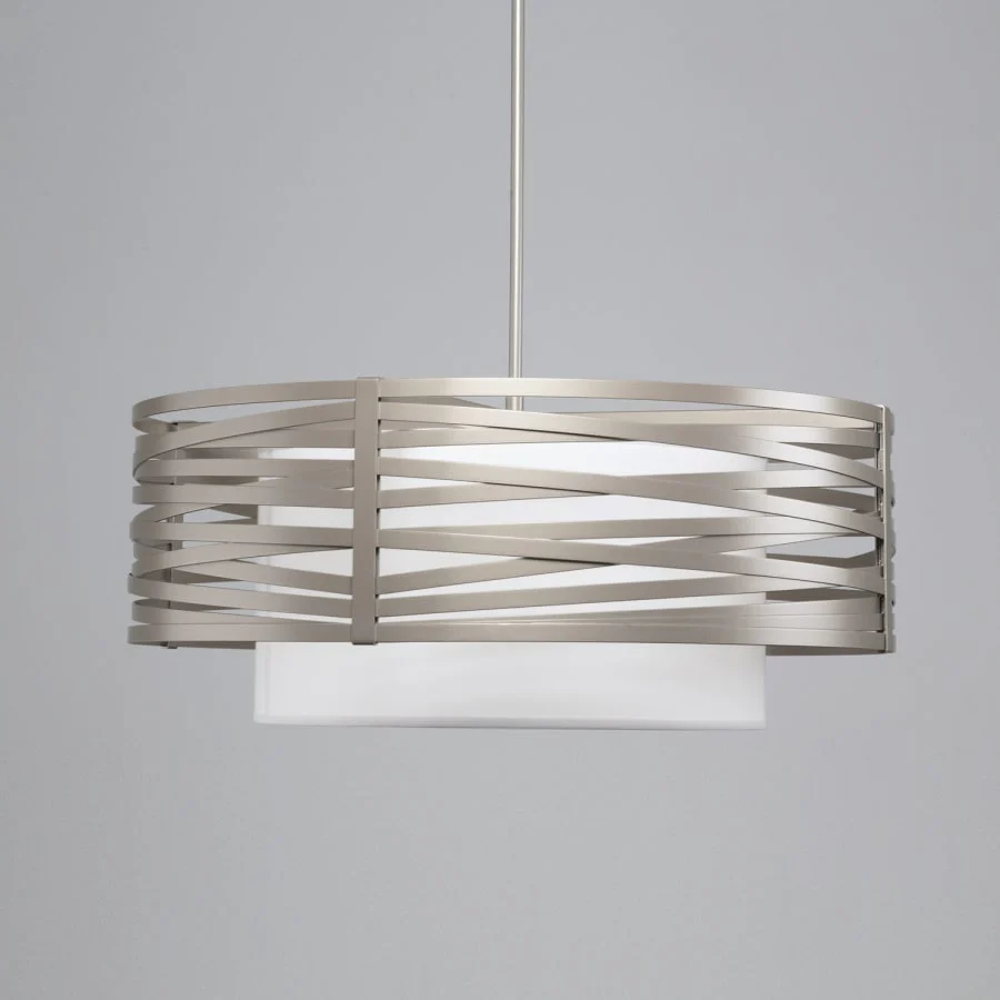 Hammerton Studio Tempest 4 Light 36" Wide Drum Chandelier - Medium (E26) with White Linen Inner and Finished to Match Metal Outer Shade - Image 2