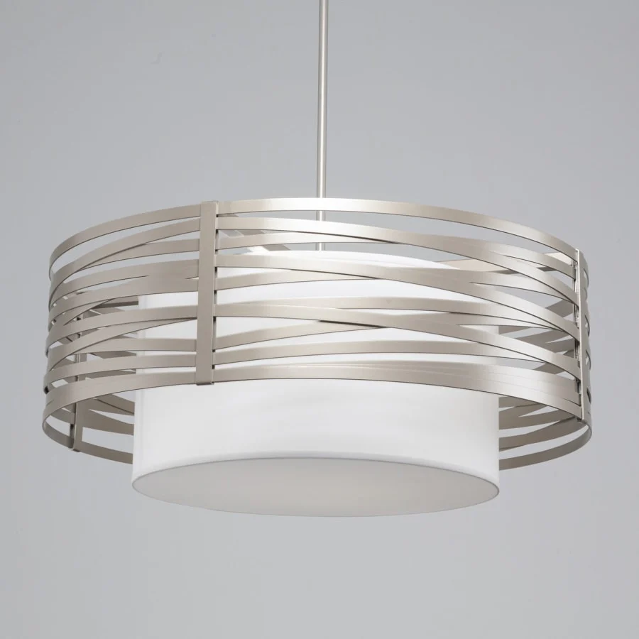 Hammerton Studio Tempest 4 Light 36" Wide Drum Chandelier - Medium (E26) with White Linen Inner and Finished to Match Metal Outer Shade - Image 3