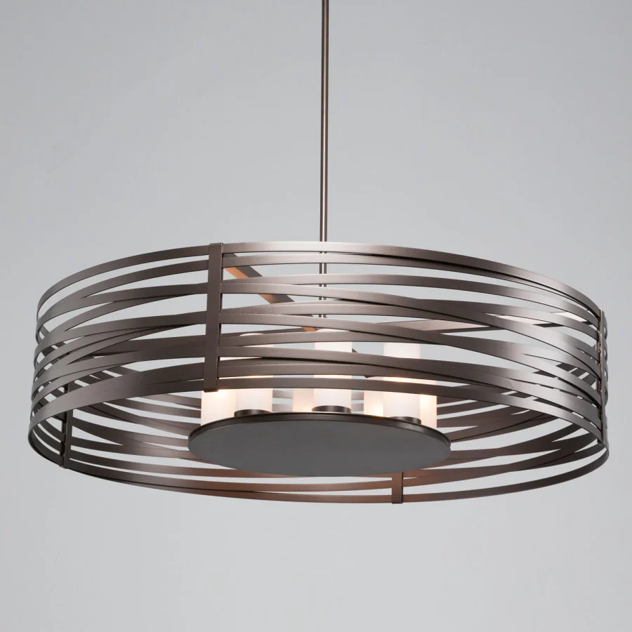 Hammerton Studio Tempest 8 Light 48" Wide LED Drum Chandelier - with Frosted Glass Inner Shades and Finished to Match Outer Metal Shade - Image 2