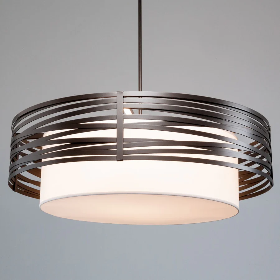 Hammerton Studio Tempest 8 Light 48" Wide Drum Chandelier - Medium (E26) with White Linen Inner and Finished to Match Metal Outer Shade - Image 1