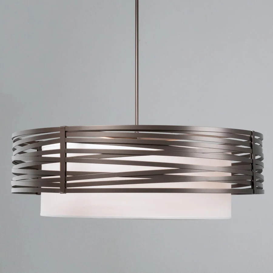 Hammerton Studio Tempest 8 Light 48" Wide Drum Chandelier - Medium (E26) with White Linen Inner and Finished to Match Metal Outer Shade - Image 2