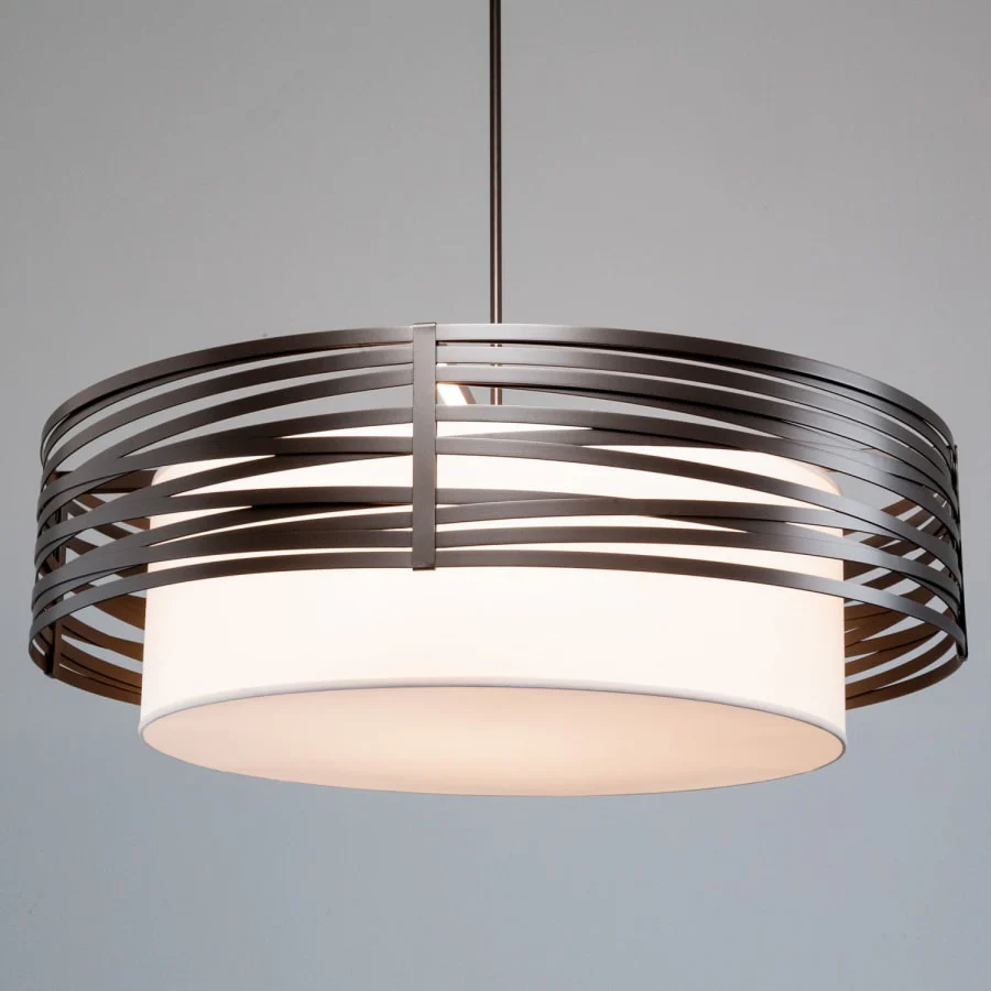 Hammerton Studio Tempest 8 Light 48" Wide Drum Chandelier - Medium (E26) with White Linen Inner and Finished to Match Metal Outer Shade - Image 3
