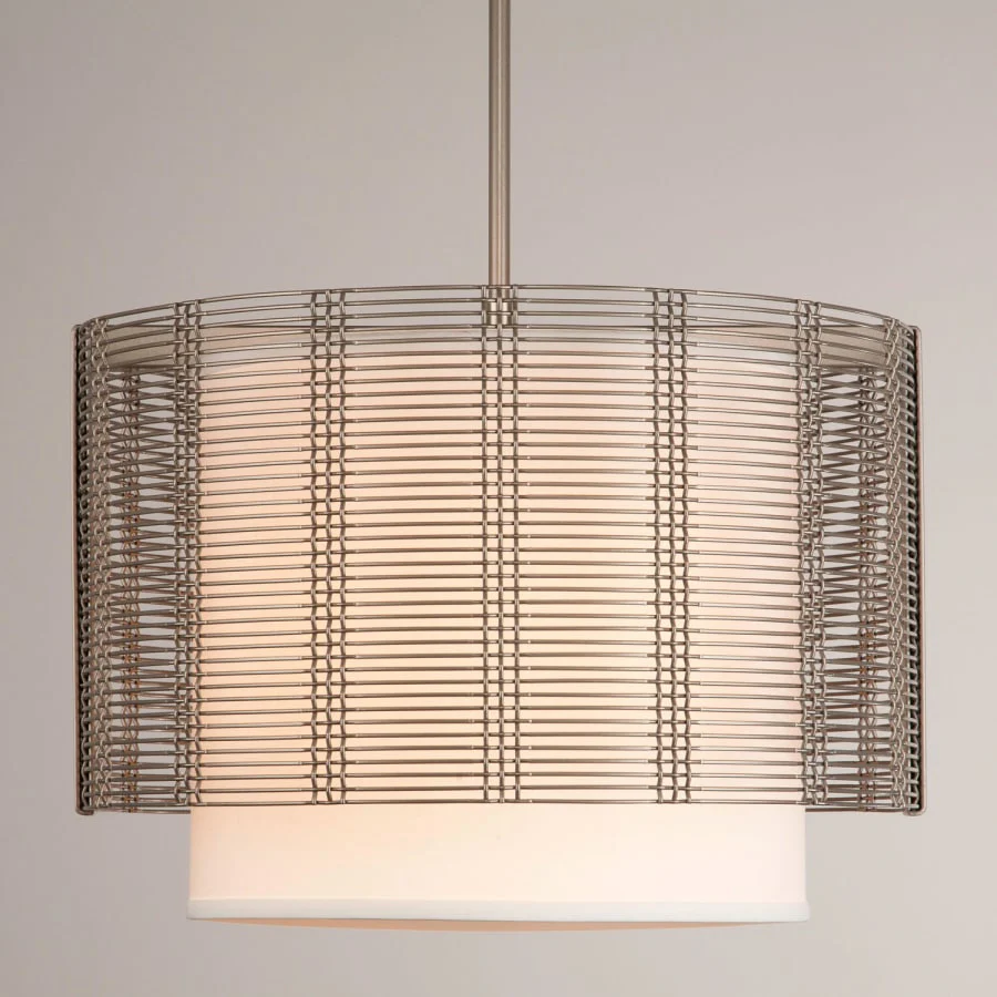 Hammerton Studio Downtown Mesh 4 Light 19" Wide Cage Full Sized Single Pendant - Medium (E26) with White Linen Inner and Finished to Match Metal Outer Shade - Image 1