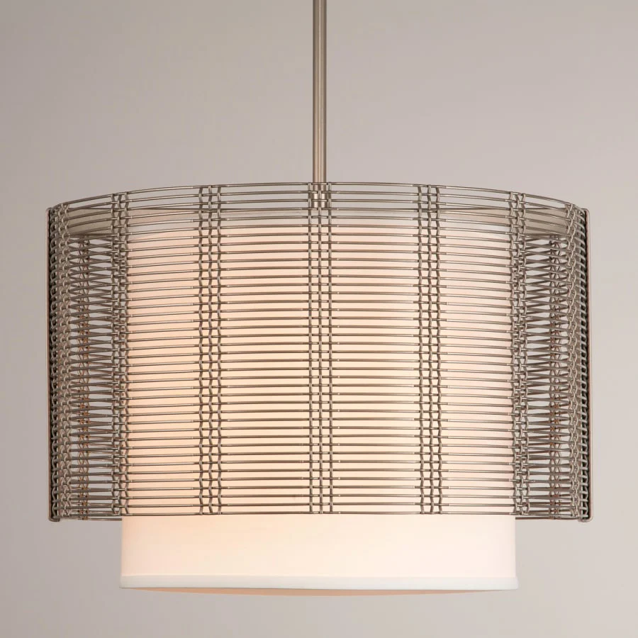 Hammerton Studio Downtown Mesh 4 Light 19" Wide Cage Full Sized Single Pendant - Medium (E26) with White Linen Inner and Finished to Match Metal Outer Shade - Image 2
