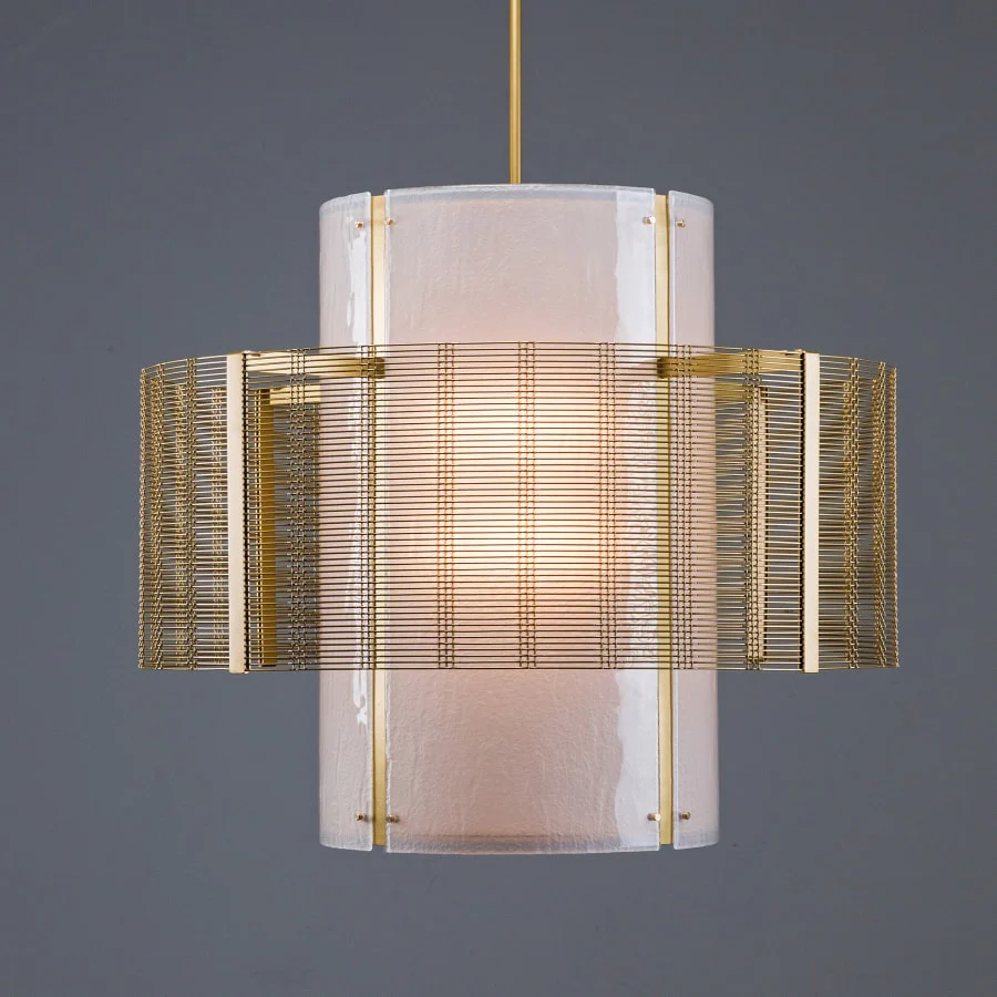Hammerton Studio Downtown Mesh 8 Light 38" Wide Chandelier - Medium (E26) with Frosted Granite Glass Shade - Image 1