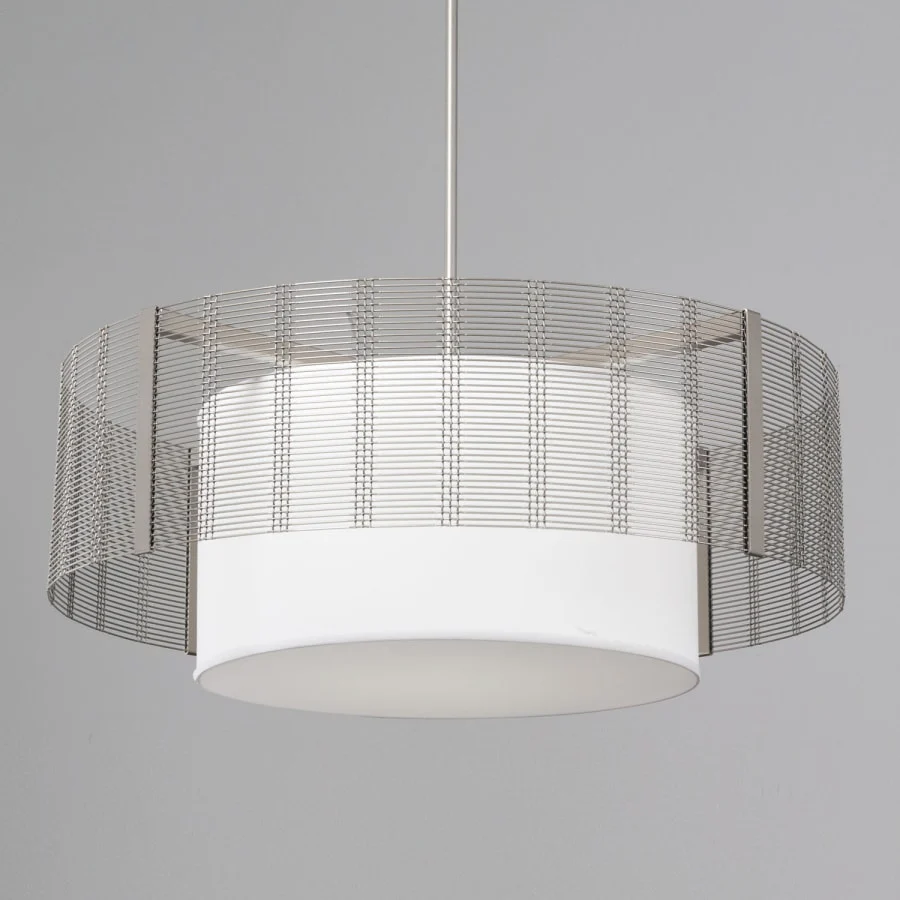 Hammerton Studio Downtown Mesh 4 Light 38" Wide Drum Chandelier - Medium (E26) with White Linen Inner and Finished to Match Metal Outer Shade - Image 1