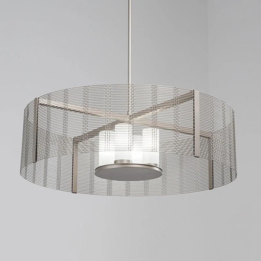 Hammerton Studio Downtown Mesh 4 Light 38" Wide Drum Chandelier - Medium (E26) with Frosted Glass Inner Shades and Finished to Match Outer Metal Shade - Image 2