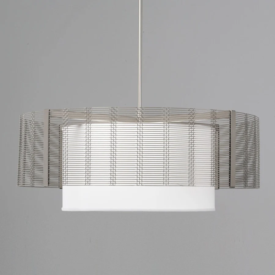 Hammerton Studio Downtown Mesh 4 Light 38" Wide Drum Chandelier - Medium (E26) with White Linen Inner and Finished to Match Metal Outer Shade - Image 2