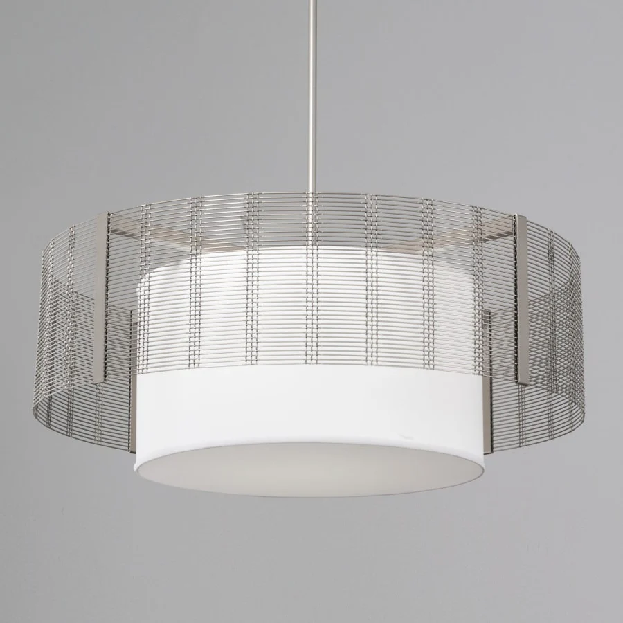 Hammerton Studio Downtown Mesh 4 Light 38" Wide Drum Chandelier - Medium (E26) with White Linen Inner and Finished to Match Metal Outer Shade - Image 3