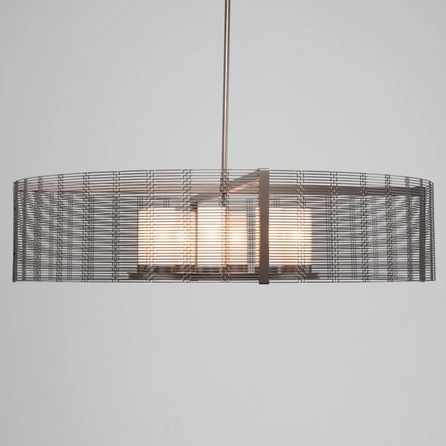 Hammerton Studio Downtown Mesh 8 Light 48" Wide LED Drum Chandelier - with Frosted Glass Inner Shades and Finished to Match Outer Metal Shade - Image 1