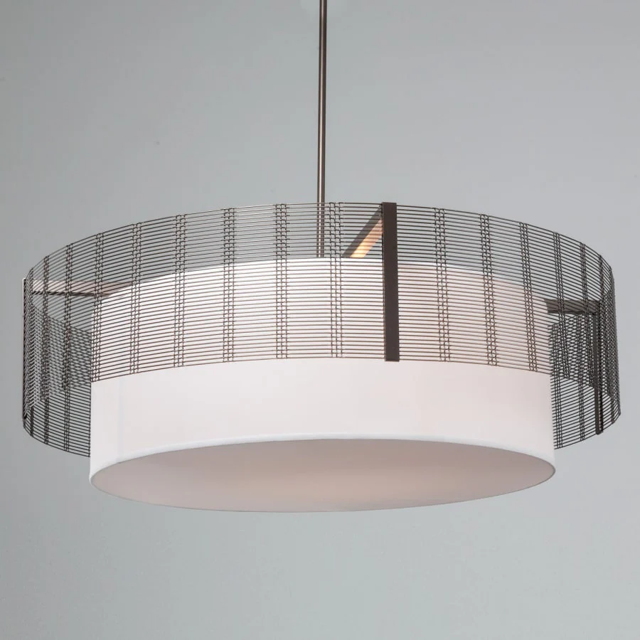 Hammerton Studio Downtown Mesh 8 Light 48" Wide Drum Chandelier - Medium (E26) with White Linen Inner and Finished to Match Metal Outer Shade - Image 1