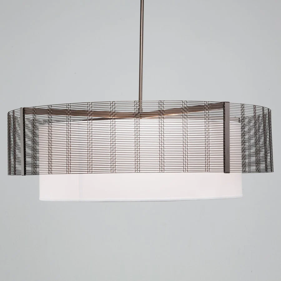 Hammerton Studio Downtown Mesh 8 Light 48" Wide Drum Chandelier - Medium (E26) with White Linen Inner and Finished to Match Metal Outer Shade - Image 2