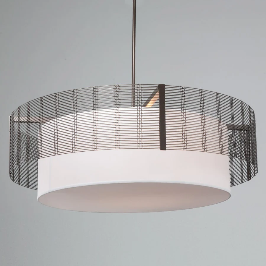 Hammerton Studio Downtown Mesh 8 Light 48" Wide Drum Chandelier - Medium (E26) with White Linen Inner and Finished to Match Metal Outer Shade - Image 3
