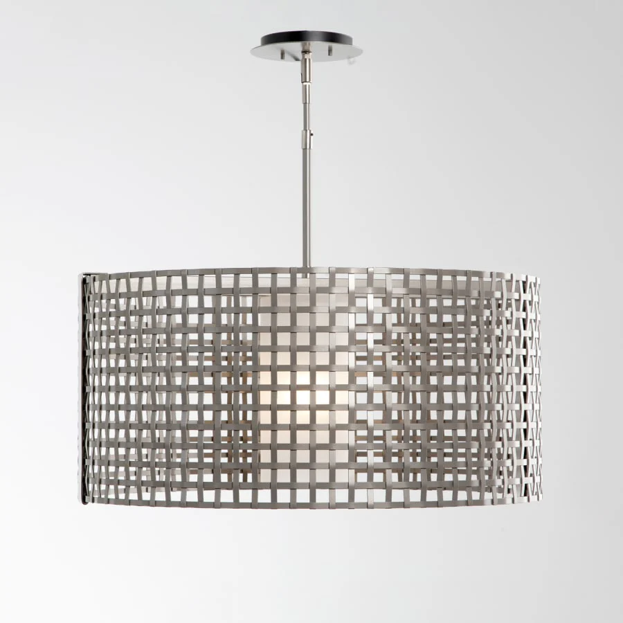 Hammerton Studio Tweed Single Light 25" Wide Drum Chandelier - Medium (E26) with Frosted Glass Inner and Finished to Match Metal Outer Shade - Image 1
