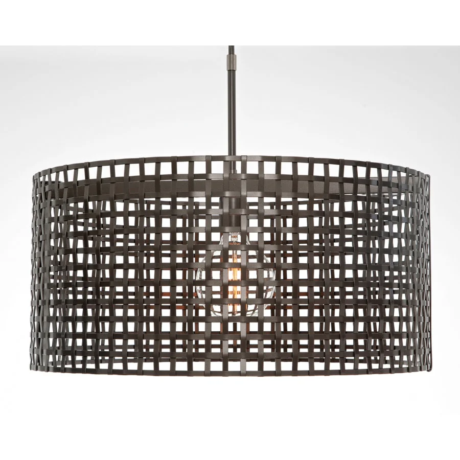 Hammerton Studio Tweed Single Light 25" Wide Drum Chandelier - Medium (E26) with Finished to Match Metal Shade - Image 1