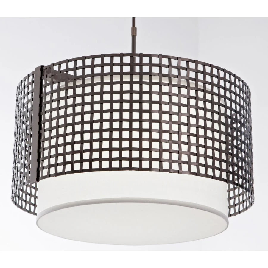 Hammerton Studio Tweed 4 Light 25" Wide Drum Chandelier - Medium (E26) with White Linen Inner and Finished to Match Metal Outer Shade - Image 1