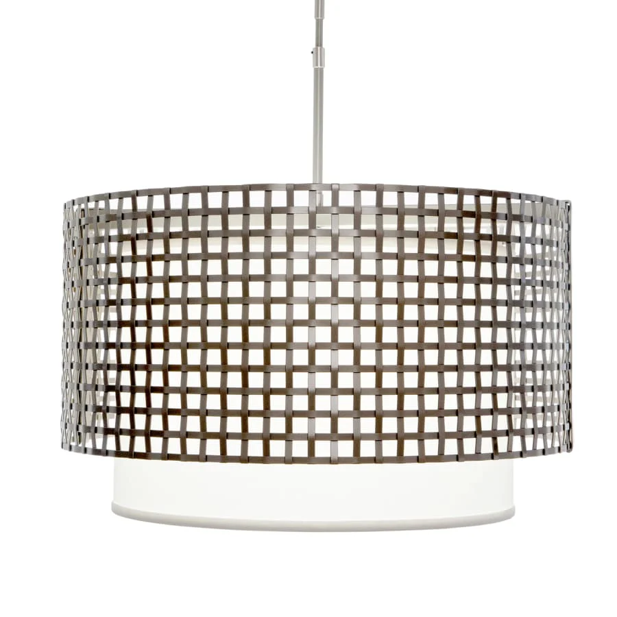 Hammerton Studio Tweed 4 Light 25" Wide Drum Chandelier - Medium (E26) with White Linen Inner and Finished to Match Metal Outer Shade - Image 2