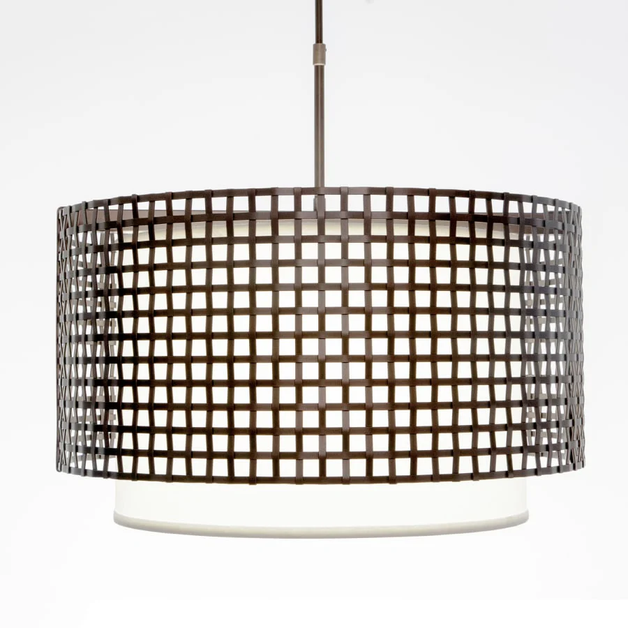 Hammerton Studio Tweed 4 Light 25" Wide Drum Chandelier - Medium (E26) with White Linen Inner and Finished to Match Metal Outer Shade - Image 3