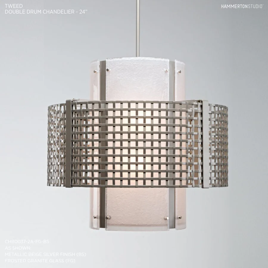 Hammerton Studio Tweed 4 Light 24" Wide Chandelier - Medium (E26) with Frosted Granite Glass Shade - Image 1