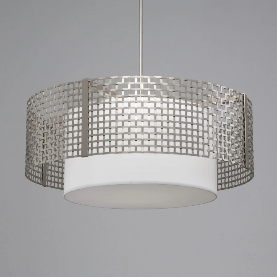 Hammerton Studio Tweed 4 Light 36" Wide Drum Chandelier - Medium (E26) with White Linen Inner and Finished to Match Metal Outer Shade - Image 1