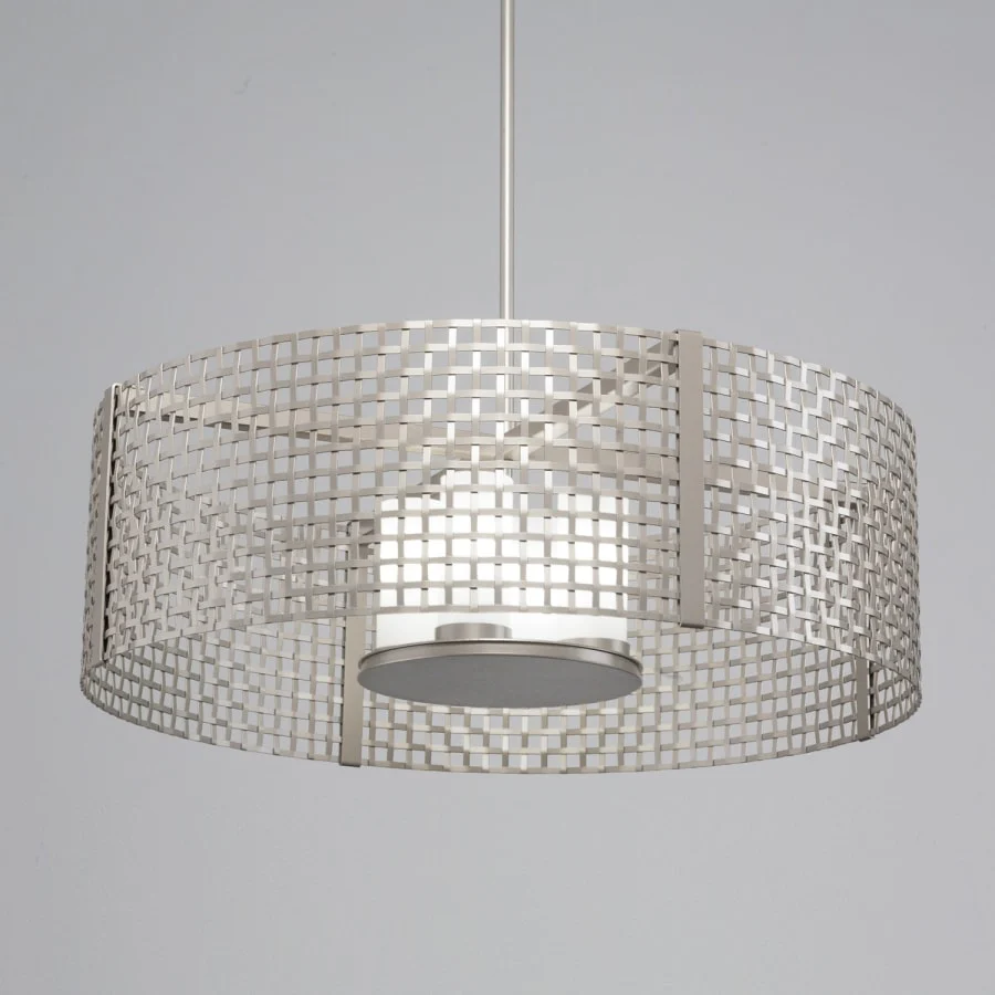Hammerton Studio Tweed 4 Light 36" Wide Drum Chandelier - Medium (E26) with Frosted Glass Inner Shades and Finished to Match Outer Metal Shade - Image 2