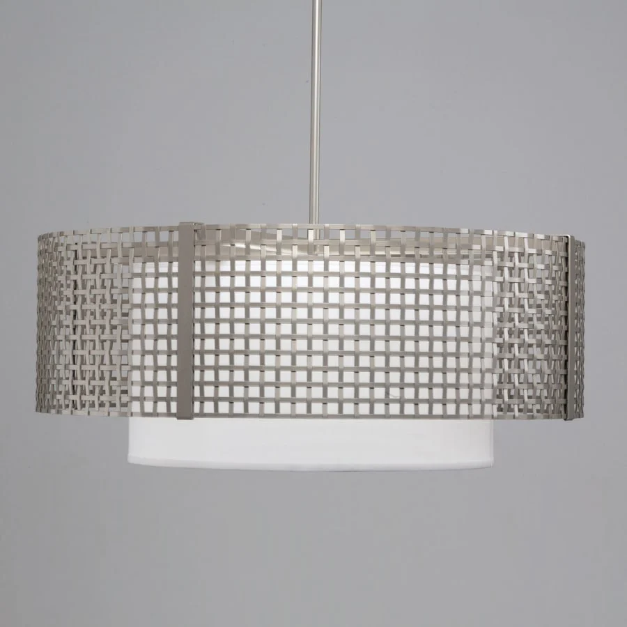Hammerton Studio Tweed 4 Light 36" Wide Drum Chandelier - Medium (E26) with White Linen Inner and Finished to Match Metal Outer Shade - Image 2