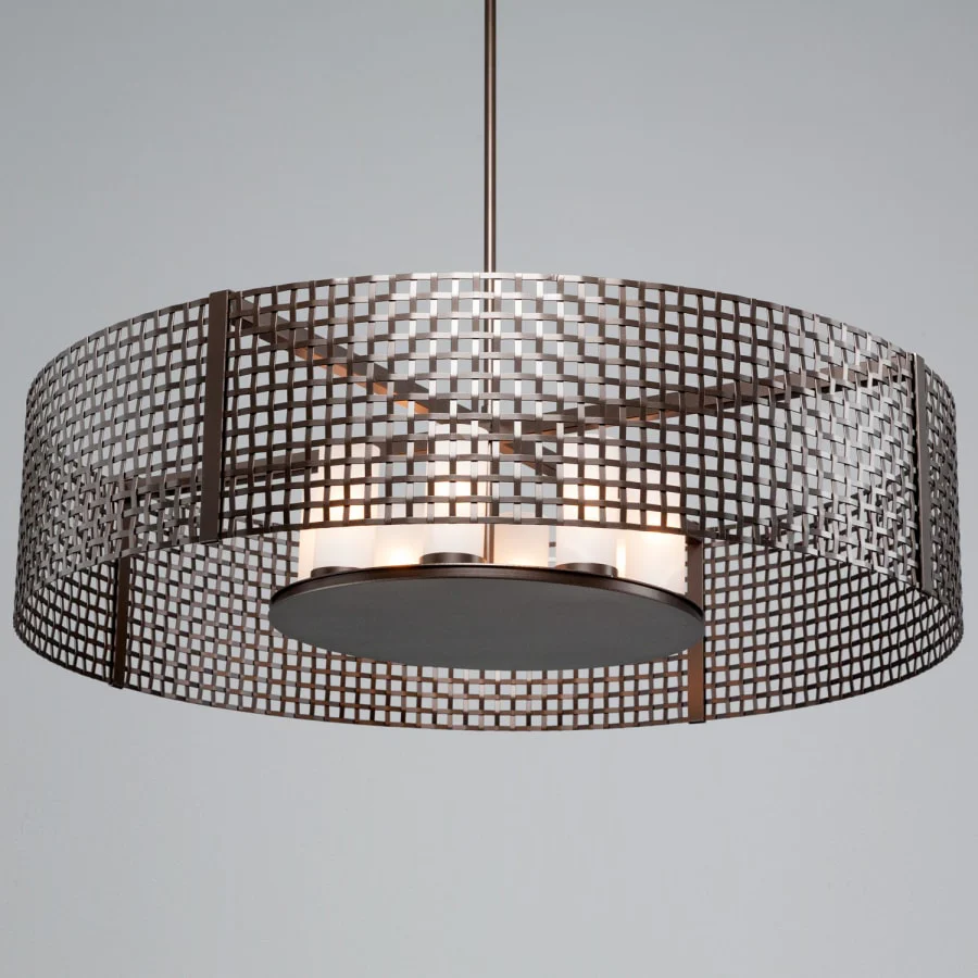 Hammerton Studio Tweed 8 Light 48" Wide Drum Chandelier - Medium (E26) with Frosted Glass Inner Shades and Finished to Match Outer Metal Shade - Image 2