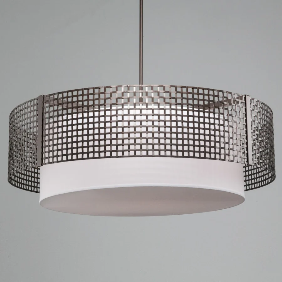 Hammerton Studio Tweed 8 Light 48" Wide Drum Chandelier - Medium (E26) with White Linen Inner and Finished to Match Metal Outer Shade - Image 1