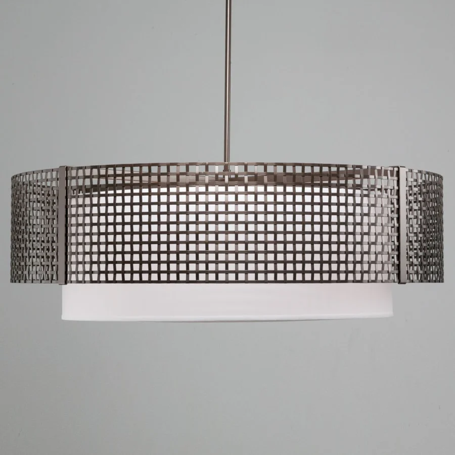 Hammerton Studio Tweed 8 Light 48" Wide Drum Chandelier - Medium (E26) with White Linen Inner and Finished to Match Metal Outer Shade - Image 2