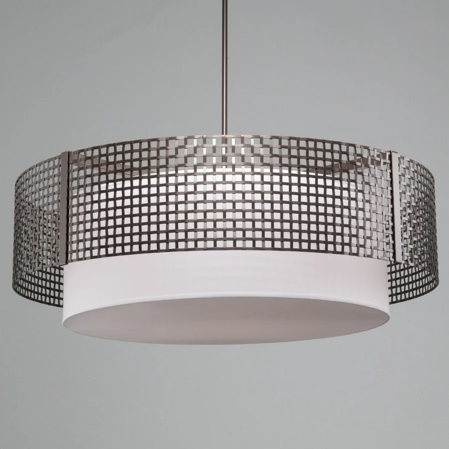 Hammerton Studio Tweed 8 Light 48" Wide Drum Chandelier - Medium (E26) with White Linen Inner and Finished to Match Metal Outer Shade - Image 3