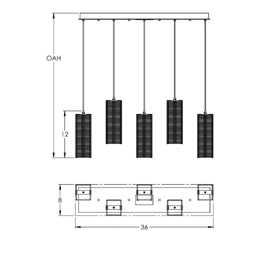 Hammerton Studio Downtown Mesh 5 Light 36" Wide Large Linear Multi Light Pendant - Medium (E26) with Frosted Glass Inner and Finished to Match Metal Outer Shades - Image 1