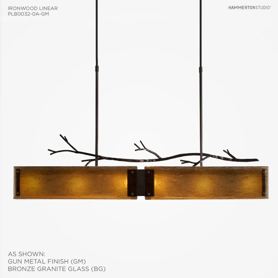 Hammerton Studio Ironwood 44" Wide Artisan Crafted Linear Chandelier with Hand Textured Glass and Sculpted Steel - Image 2