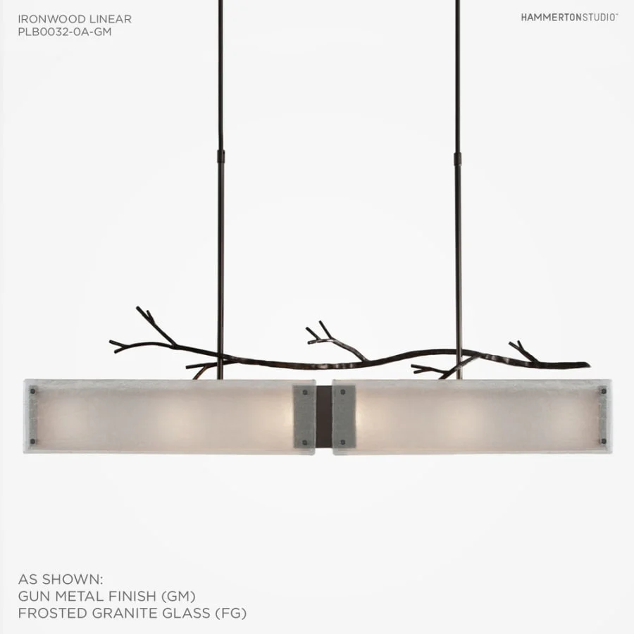 Hammerton Studio Ironwood 44" Wide Artisan Crafted Linear Chandelier with Hand Textured Glass and Sculpted Steel - Image 3