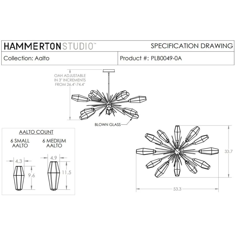 Hammerton Studio Aalto 53" Wide Artisan Crafted Geometric Optic Glass 12 Light Oval Starburst Chandelier - Image 2