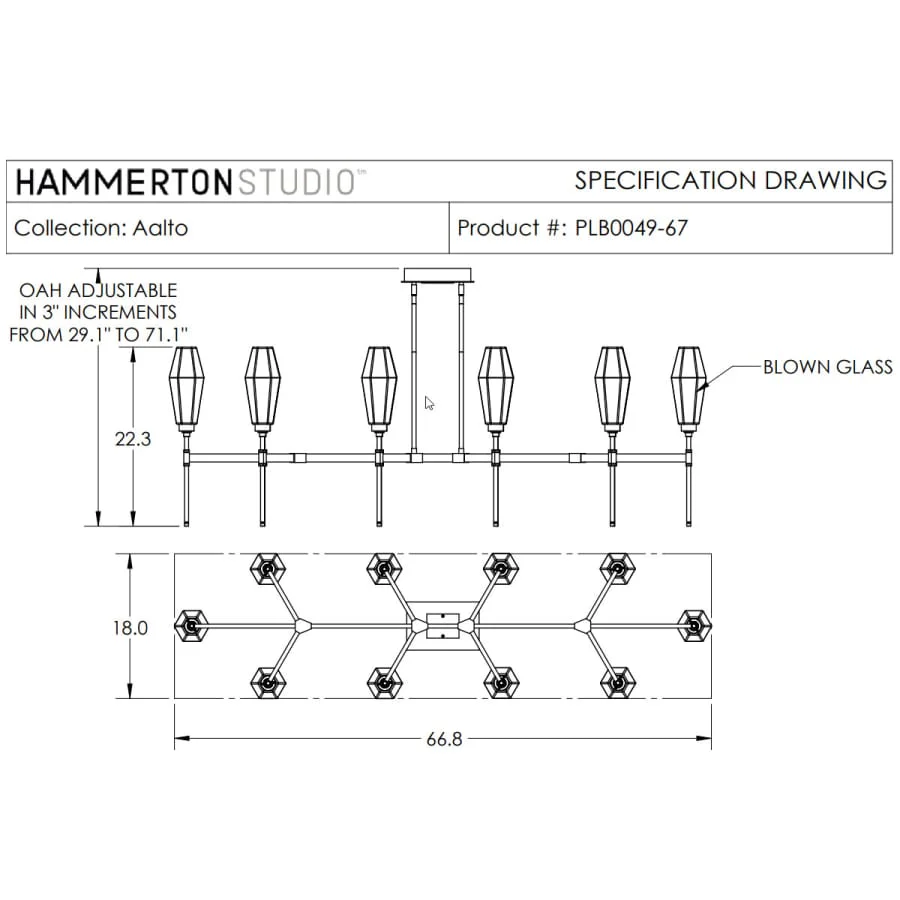 Hammerton Studio Aalto 67" Wide Artisan Crafted Geometric Optic Glass 10 Light Linear Chandelier - Image 2