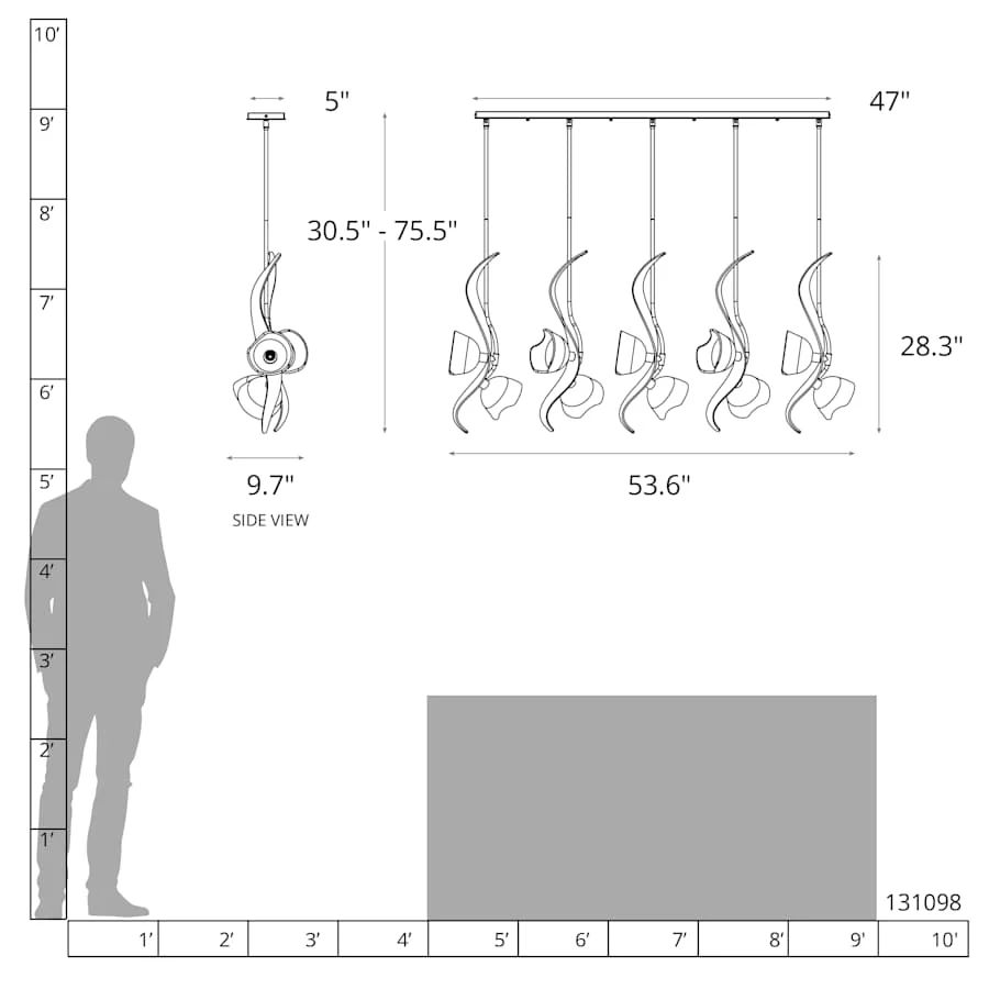 Hubbardton Forge Mika 10 Light 54" Wide Linear Pendant - Image 2