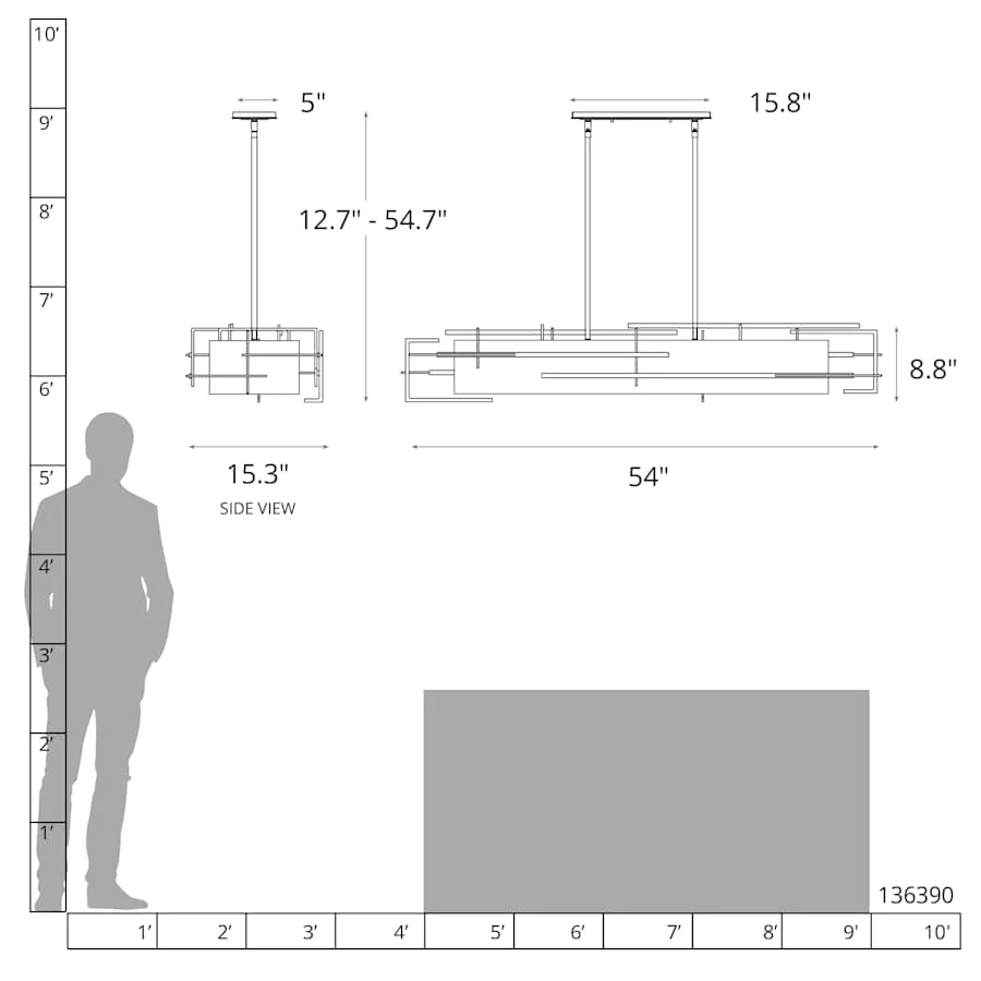 Hubbardton Forge Etch 4 Light 54" Wide Linear Chandelier - Image 3
