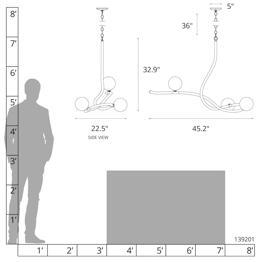 Hubbardton Forge Slide 3 Light 45" Wide Abstract Linear Chandelier - Image 2