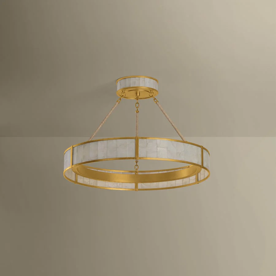 Hudson Valley Lighting Halcott 30" Wide LED Drum Chandelier with Capiz Shell Shade - Image 2